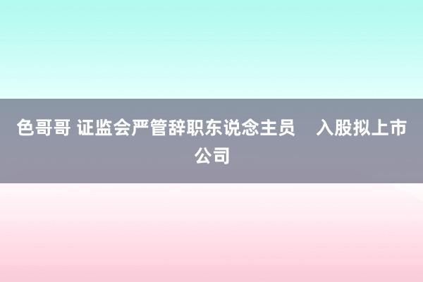 色哥哥 证监会严管辞职东说念主员    入股拟上市公司