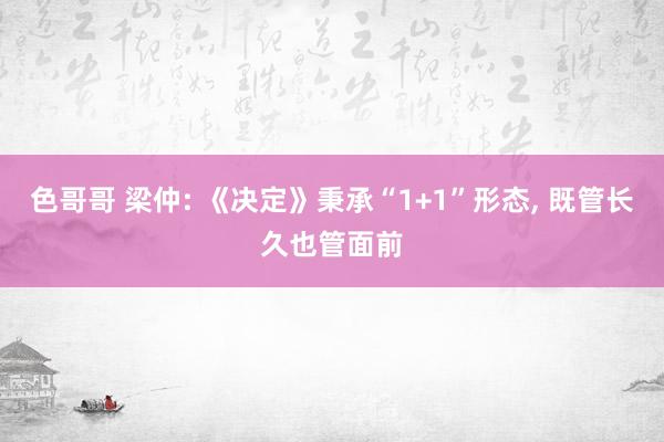 色哥哥 梁仲: 《决定》秉承“1+1”形态， 既管长久也管面前