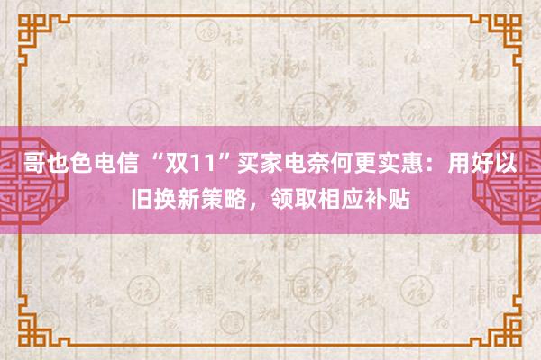 哥也色电信 “双11”买家电奈何更实惠：用好以旧换新策略，领取相应补贴