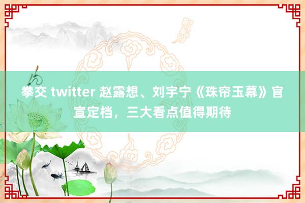 拳交 twitter 赵露想、刘宇宁《珠帘玉幕》官宣定档，三大看点值得期待