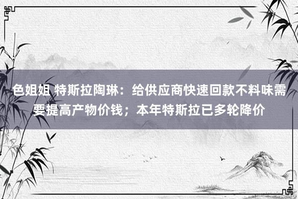 色姐姐 特斯拉陶琳：给供应商快速回款不料味需要提高产物价钱；本年特斯拉已多轮降价