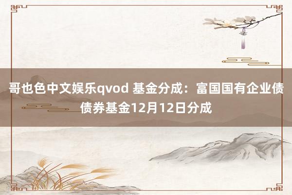 哥也色中文娱乐qvod 基金分成：富国国有企业债债券基金12月12日分成