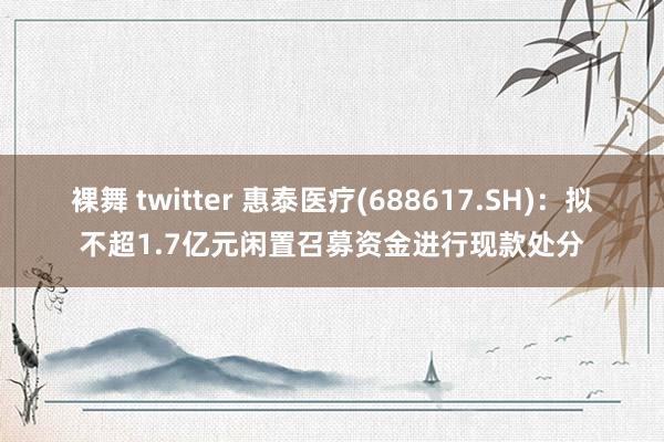 裸舞 twitter 惠泰医疗(688617.SH)：拟不超1.7亿元闲置召募资金进行现款处分