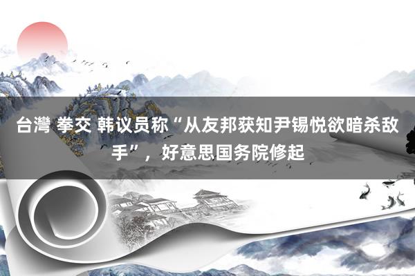 台灣 拳交 韩议员称“从友邦获知尹锡悦欲暗杀敌手”，好意思国务院修起