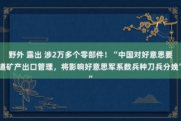 野外 露出 涉2万多个零部件！“中国对好意思要道矿产出口管理，将影响好意思军系数兵种刀兵分娩”