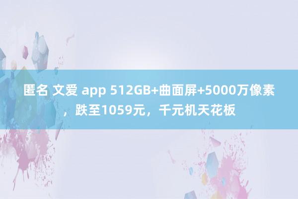 匿名 文爱 app 512GB+曲面屏+5000万像素，跌至1059元，千元机天花板