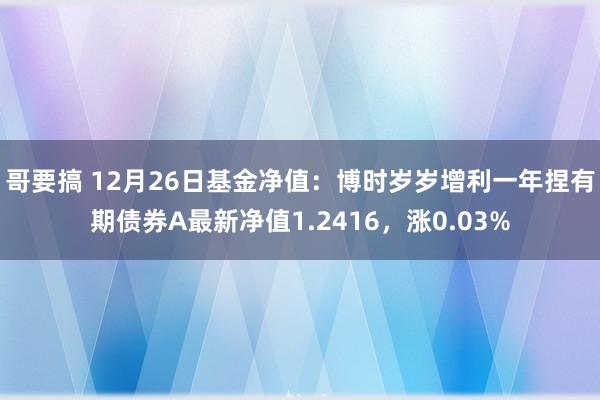 哥要搞 12月26日基金净值：博时岁岁增利一年捏有期债券A最