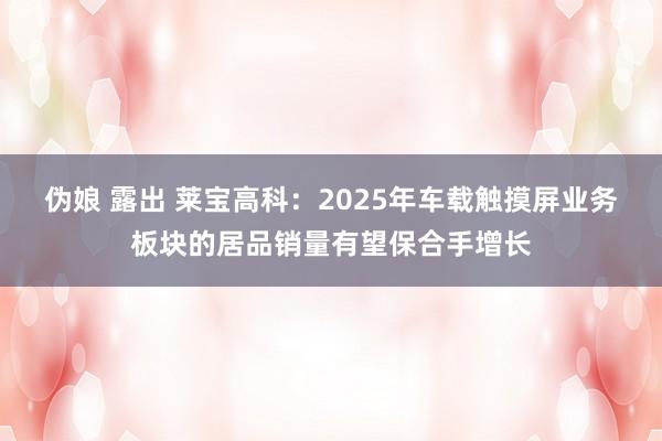 伪娘 露出 莱宝高科：2025年车载触摸屏业务板块的居品销量有望保合手增长